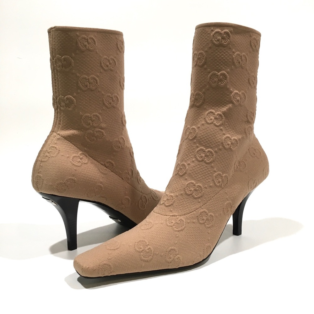 GUCCI GG KNIT ANKLE BOOT -HIGH HEEL -NUDE -WOMEN’S US 8.5 -NEW